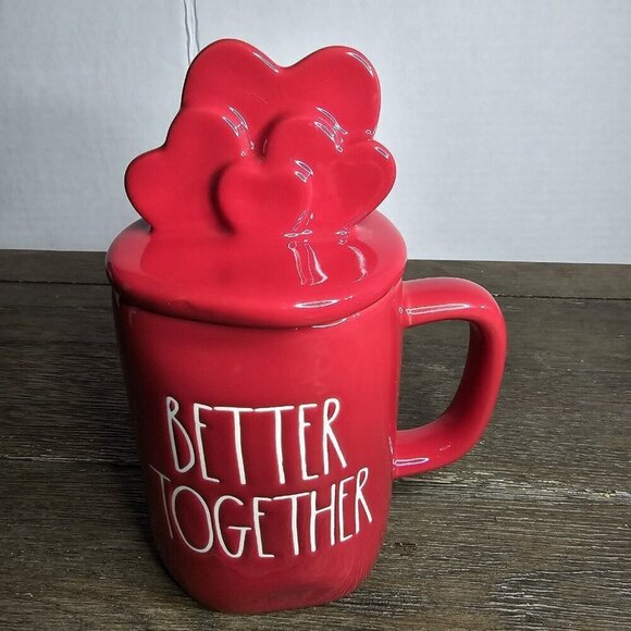 NWT Rae Dunn Artisan Better Together Valentine's Day Heart Topper Red Mug - Picture 1 of 10